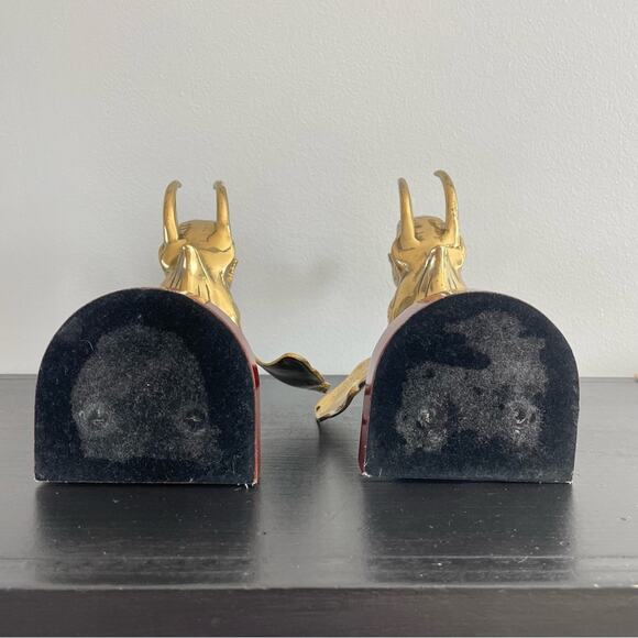 Vintage | Gold Brass Elephant Head & Wood Base Book Ends Pair Set Animal Design - Picture 6 of 7